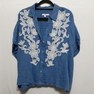 Chico's Blue Textured Fabric Costal Boho Blouse